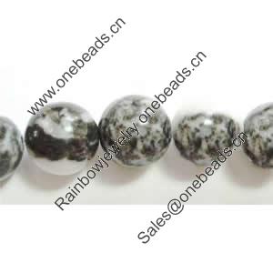 Gemstone beads, black and white stone, round, 12mm, Sold per 16-inch Strand