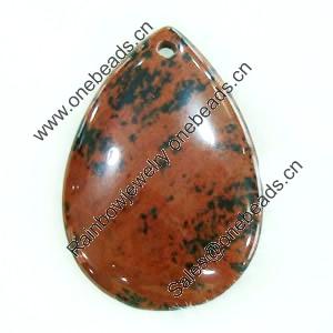 Gemstone pendant, black obsidian, flat teardorp, 40x50x6mm, Sold by PC
