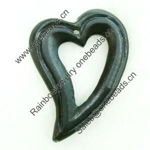 Gemstone pendant, sand surface black stone, donut heart, 43x50x7mm, Sold by PC 