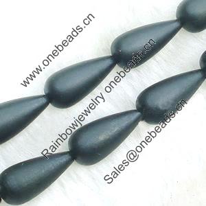 Gemstone beads, sand surface black stone, pear, 18x25mm, Sold per 16-inch Strand 