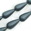 Gemstone beads, sand surface black stone, pear, 18x25mm, Sold per 16-inch Strand 