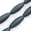 Gemstone beads, sand surface black stone, rice, 9x21mm, Sold per 16-inch Strand