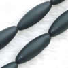 Gemstone beads, sand surface black stone, rice, 10x28mm, Sold per 16-inch Strand 