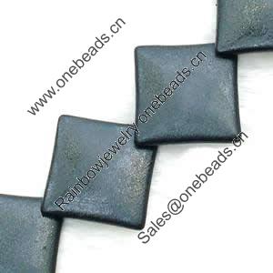 Gemstone beads, sand surface black stone, dish corner drilled square, 24x24x5mm, Sold per 16-inch Strand 