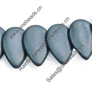 Gemstone beads, sand surface black stone, dish flat teardrop, 20x30mm, Sold per 16-inch Strand 