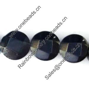 Gemstone beads, black stone, faceted coin, 14x14mm, Sold per 16-inch Strand