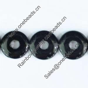 Gemstone beads, black stone, donut, 13x13mm, Sold per 16-inch Strand 