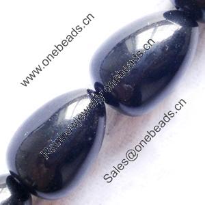 Gemstone beads, black stone, horizontal drilled pear, 8x12mm, Sold per 16-inch Strand 