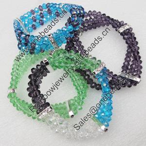 Glass Crystal Bracelet, mix color, Length:About 7.8 Inch, Sold by Group