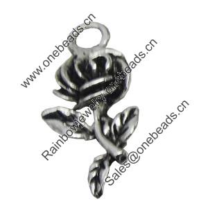 Pendant/Charm, Zinc Alloy Jewelry Findings, Lead-free, Flower 10x23mm, Sold by Bag