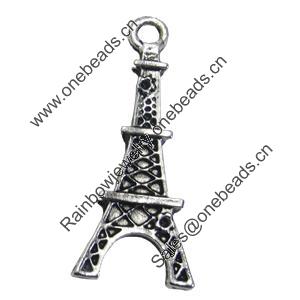 Pendant/Charm, Zinc Alloy Jewelry Findings, Lead-free, Tower 13x31mm, Sold by Bag