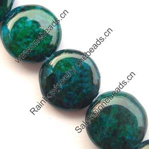 Gemstone beads, chtysocolla, coin, 14mm, Sold per 16-inch Strand