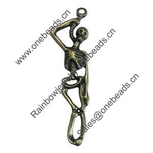 Pendant/Charm, Zinc Alloy Jewelry Findings, Lead-free, Skeleton 12x42mm, Sold by Bag