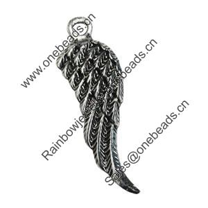 Pendant/Charm, Zinc Alloy Jewelry Findings, Lead-free, Wing 32x10mm, Sold by Bag