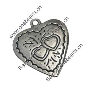 Pendant/Charm, Zinc Alloy Jewelry Findings, Lead-free, Heart 20x24mm, Sold by Bag