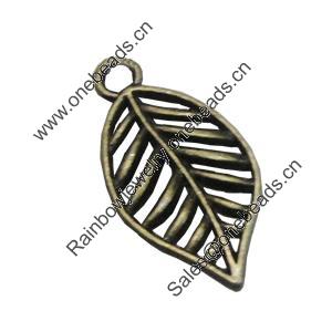 Pendant/Charm, Zinc Alloy Jewelry Findings, Lead-free, Leaf 10x20mm, Sold by Bag