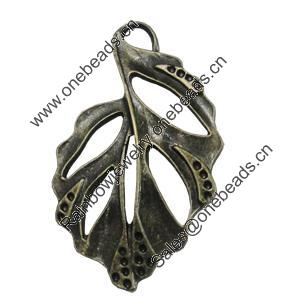 Pendant/Charm, Zinc Alloy Jewelry Findings, Lead-free, Leaf 25x40mm, Sold by Bag
