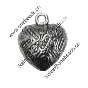 Pendant/Charm, Zinc Alloy Jewelry Findings, Lead-free, Heart 15mm, Sold by Bag