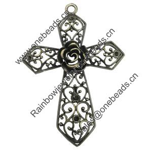 Pendant/Charm, Zinc Alloy Jewelry Findings, Lead-free, Cross 62x88mm, Sold by PC