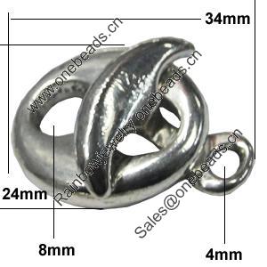 Clasps, Zinc Alloy Jewelry Findings Lead-free, 34x24mm, Hole:8mm,4mm, Sold by KG 