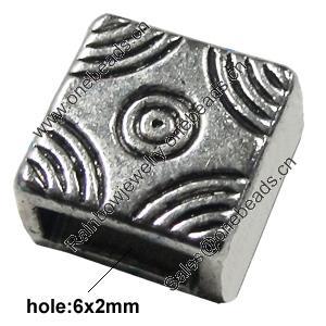 Slider, Zinc Alloy Bracelet Findinds, Lead-free, 9x9mm, Hole:6x2mm, Sold by KG