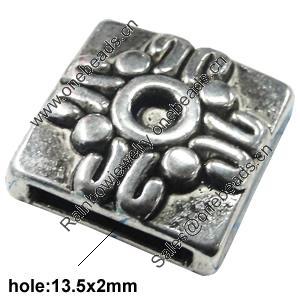 Slider, Zinc Alloy Bracelet Findinds, Lead-free, 18x18mm, Hole:13.5x2mm, Sold by KG 