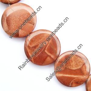 Gemstone beads, gold sand stone, coin, 30mm, Sold per 16-inch Strand 