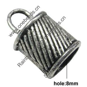 Zinc Alloy Cord End Caps, lead-free, 14x10mm, hole:8mm, Sold by Bag