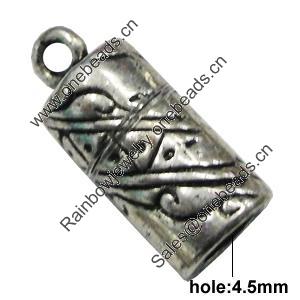 Zinc Alloy Cord End Caps, lead-free, 7x18mm, hole:4.5mm, Sold by Bag