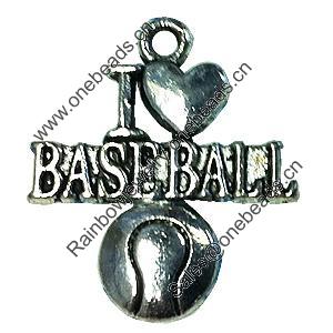 Pendant/Charm, Zinc Alloy Jewelry Findings, Lead-free, Sport balls 19x18mm, Sold by Bag