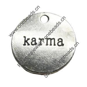 Message charm, zinc alloy jewelry findings, Flat Round, lead-free, 20mm, Sold by bag