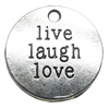 Message charm, zinc alloy jewelry findings, Flat Round, lead-free, 20mm, Sold by bag