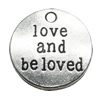 Message charm, zinc alloy jewelry findings, Flat Round, lead-free, 20mm, Sold by bag