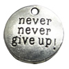 Message charm, zinc alloy jewelry findings, Flat Round, lead-free, 20mm, Sold by bag