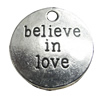 Message charm, zinc alloy jewelry findings, Flat Round, lead-free, 20mm, Sold by bag