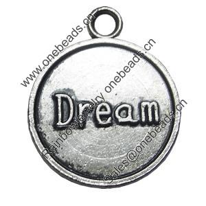 Message charm, zinc alloy jewelry findings, Flat Round, lead-free, 18mm, Sold by bag