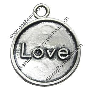 Message charm, zinc alloy jewelry findings, Flat Round, lead-free, 18mm, Sold by bag