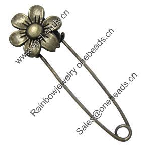 Zinc alloy brooch, Fashion jewelry, Lead-free Flower, Length: about 55mm, Head size:19mm, Sold by PC