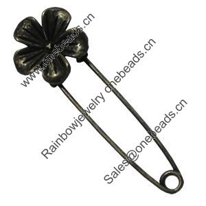 Zinc alloy brooch, Fashion jewelry, Lead-free Flower, Length: about 55mm, Head size:19mm, Sold by PC