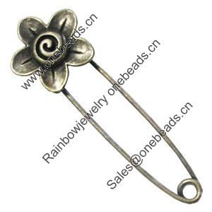 Zinc alloy brooch, Fashion jewelry, Lead-free Flower, Length: about 55mm, Head size:19mm, Sold by PC