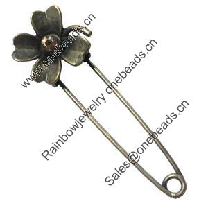 Zinc alloy brooch, Fashion jewelry, Lead-free Flower, Length: about 55mm, Head size:20mm, Sold by PC