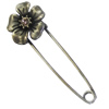 Zinc alloy brooch with crystal, Fashion jewelry, Lead-free Flower, Length: about 55mm, Head size:20mm, Sold by PC