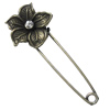 Zinc alloy brooch with crystal, Fashion jewelry, Lead-free Flower, Length: about 55mm, Head size:20mm, Sold by PC