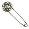 Zinc alloy brooch, Fashion jewelry, Lead-free Flat Round, Length: about 55mm, Head size:17mm, Sold by PC