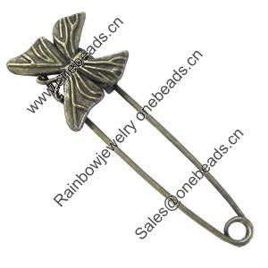 Zinc alloy brooch, Fashion jewelry, Lead-free animal, Length: about 55mm, Head size:19x18mm, Sold by PC