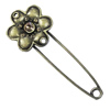 Zinc alloy brooch with crystal, Fashion jewelry, Lead-free Flower, Length: about 55mm, Head size:21mm, Sold by PC