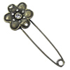 Zinc alloy brooch with crystal, Fashion jewelry, Lead-free Flower, Length: about 55mm, Head size:21mm, Sold by PC