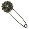 Zinc alloy brooch with crystal, Fashion jewelry, Lead-free Flower, Length: about 55mm, Head size:20mm, Sold by PC