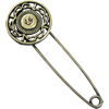 Zinc alloy brooch with crystal, Fashion jewelry, Lead-free Flat Round, Length: about 55mm, Head size:20mm, Sold by PC