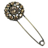 Zinc alloy brooch with crystal, Fashion jewelry, Lead-free Flat Round, Length: about 55mm, Head size:20mm, Sold by PC